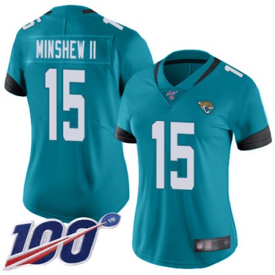 Nike Jacksonville Jaguars #15 Gardner Minshew II Teal Green Alternate Women's Stitched NFL 100th Season Vapor Limited Jersey